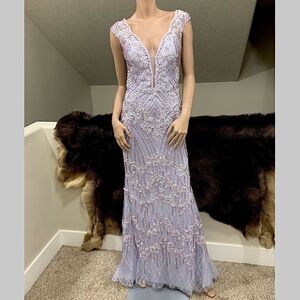 Gorgeous  Custom Embroidered Floral Lace With Beads & Sequins Fishtail Gown